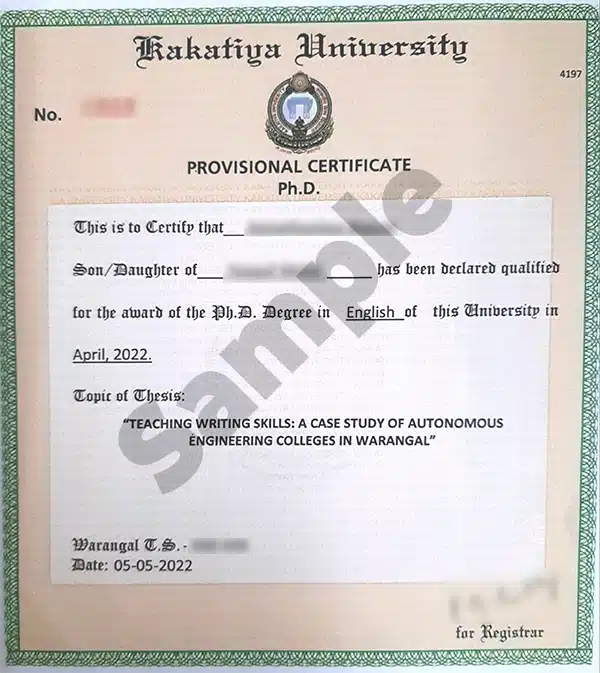 Kakatiya University provisional certificate application document